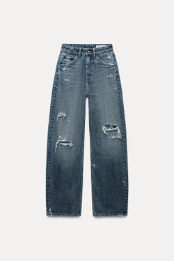 ZARA ДЖИНСЫ TRF С ВЫСОКОЙ ПОСАДКОЙ, СИНИЙ