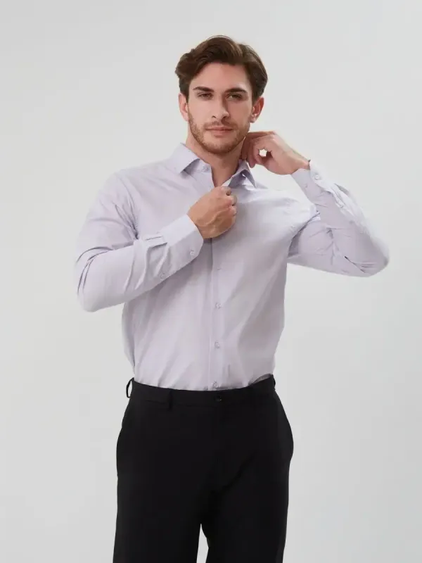 Рубашка приталенная SLIM FIT с длинным рукавом, перламутровая