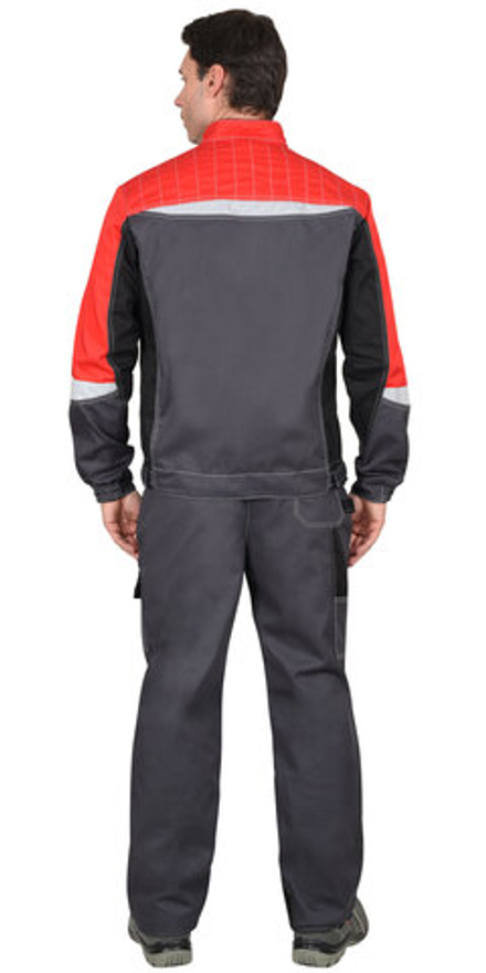 Костюм Фаворит-Мега серый с черным с красным (куртка, брюки)