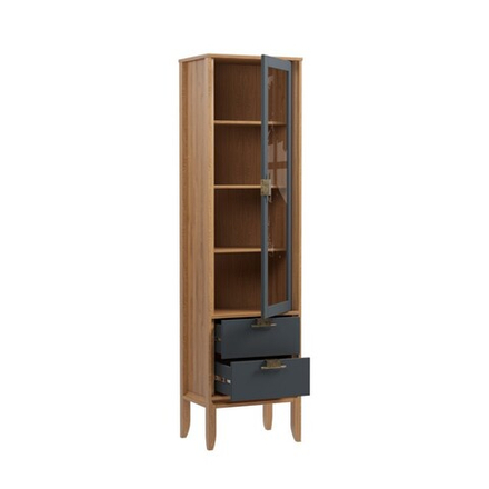 Шкаф для посуды «Бридж» узкий с 1-ой стеклянной дверью и 2-мя ящиками браун/серый 7012