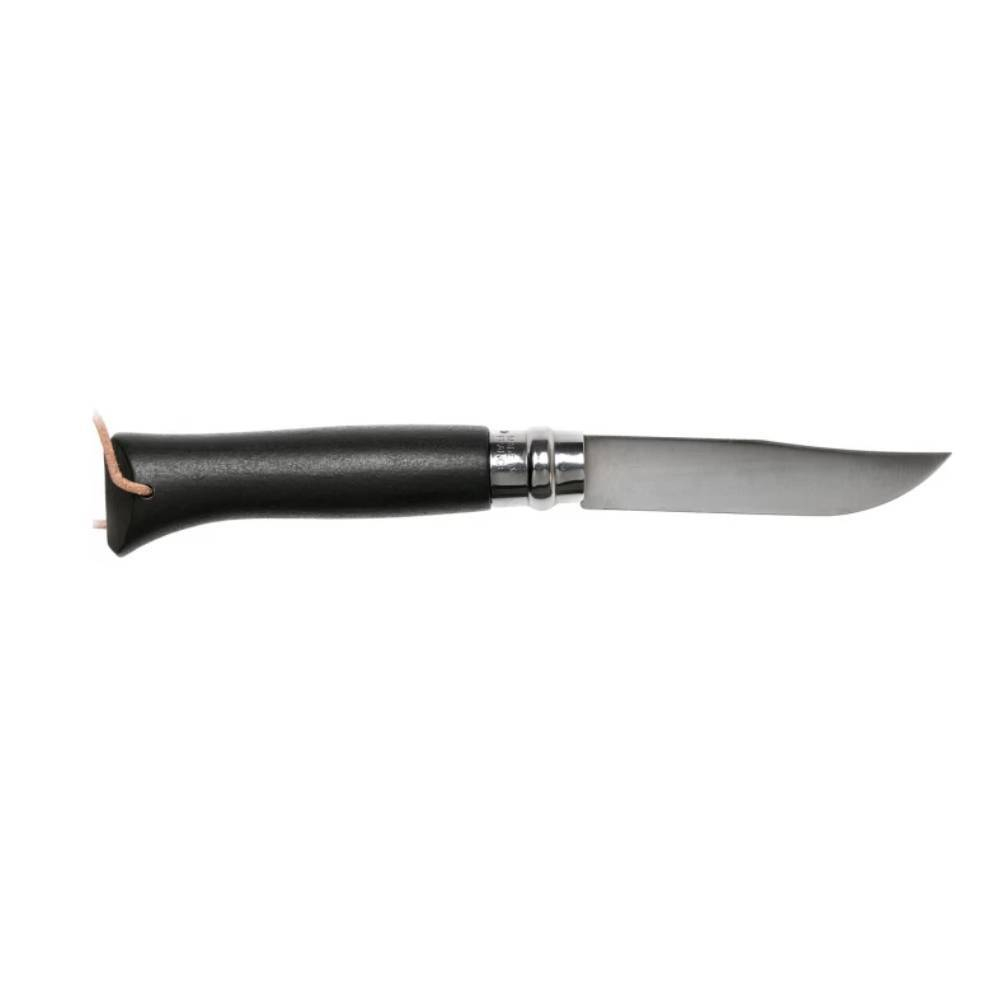Нож Opinel №8 Trekking, нержавеющая сталь, кожаный темляк, черный