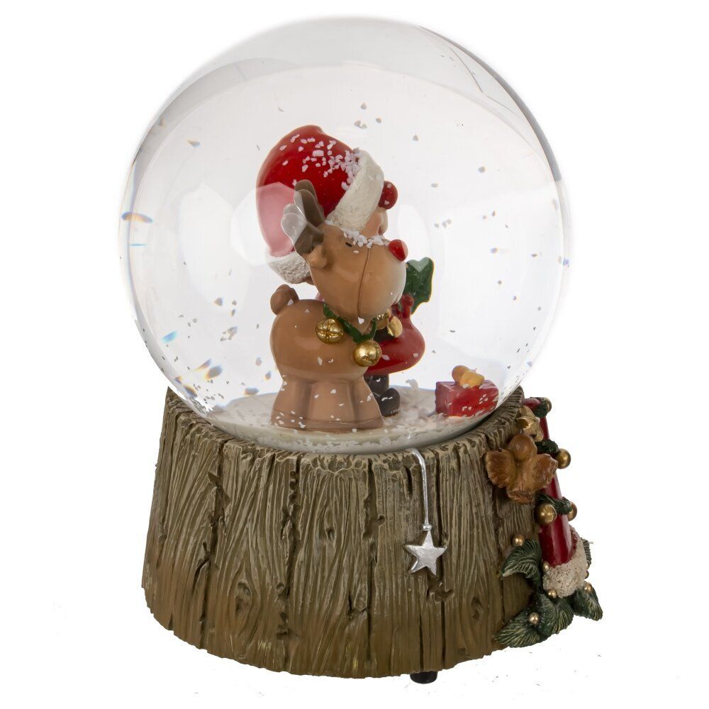 GAEM Фигурка декор в стекл шаре "Гном и Олень" (муз с ключ), D 10 см, L10 W10,5 H14 см