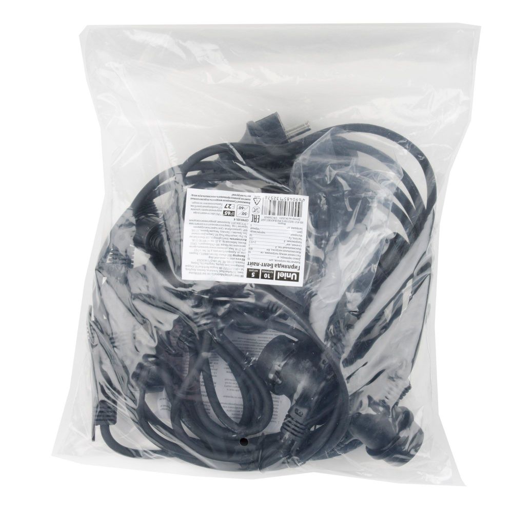 UDL-K121 10-E27-5M 5C IP65 BLACK BELT-LIGHT Гирлянда Белт-лайт. 5 м + 1.5м сетевой шнур. 10 патронов E27. шаг 50см. 5 заглушек. Чёрная. TM Uniel.