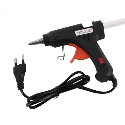 Клеевой пистолет Alingar, 20 Вт,черный, 25 стержней в комплекте, пластиковый корпус, метал.подставка, кнопка питания, индикатор сети