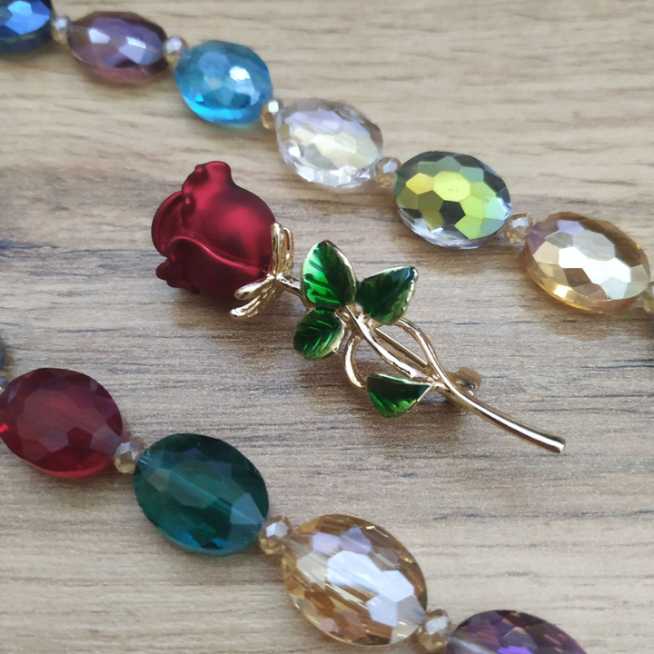 Брошь Розочка красная эмаль цветная металл золотистый