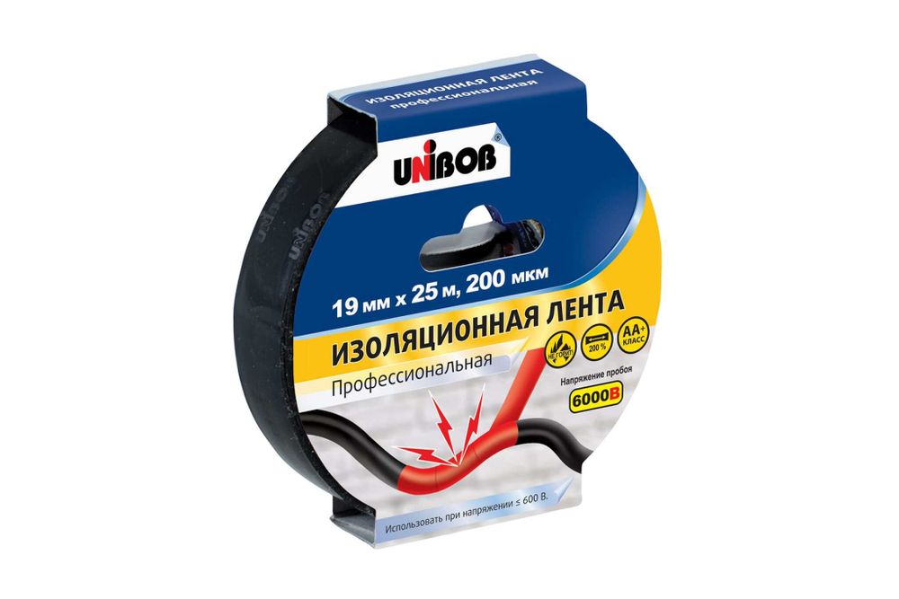 Изолента ПВХ UNIBOB 19 мм х 25 м, черная, 200 мкм 211753