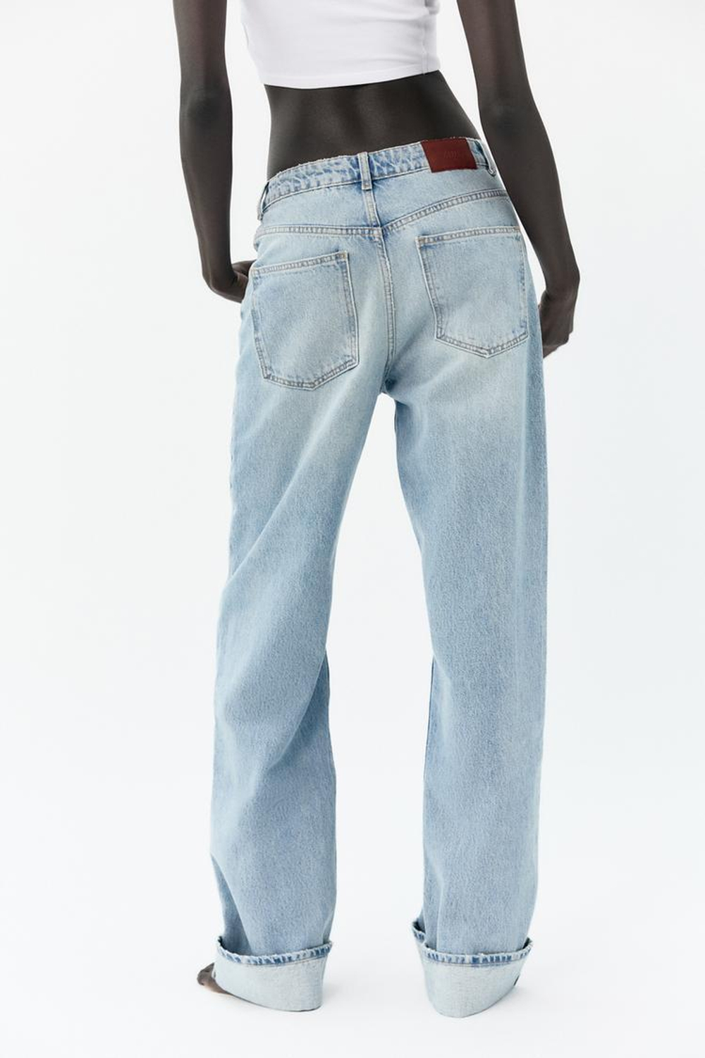 ZARA ДЖИНСЫ ПРЯМОГО КРОЯ С ВЫСОКОЙ ПОСАДКОЙ И ПОЯСОМ ВНАХЛЕСТ, ГОЛУБОЙ