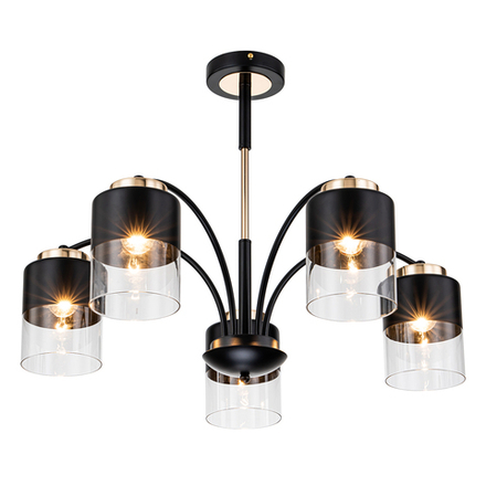 Светильник на штанге 5x40Вт E27, металл/стекло, черный/золото