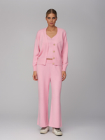Женский трикотажный костюм-тройка розовый с кардиганом