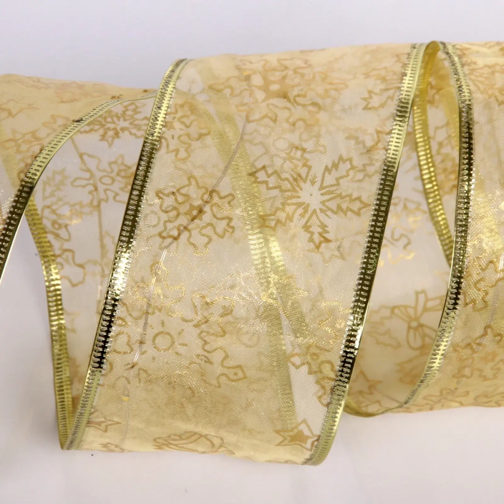 Гирлянда для дома ЛЕНТА ДЕКОРАТИВНАЯ «Морозные снежинки» 2,0 м, 6 см, 20 ламп LED (на батарейках), Золото (подсветка золото)