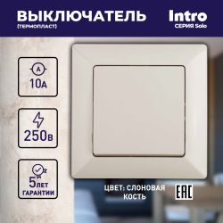Выключатель Intro Solo 4-101-02 одноклавишный 10А-250В, IP20, СУ, слоновая кость