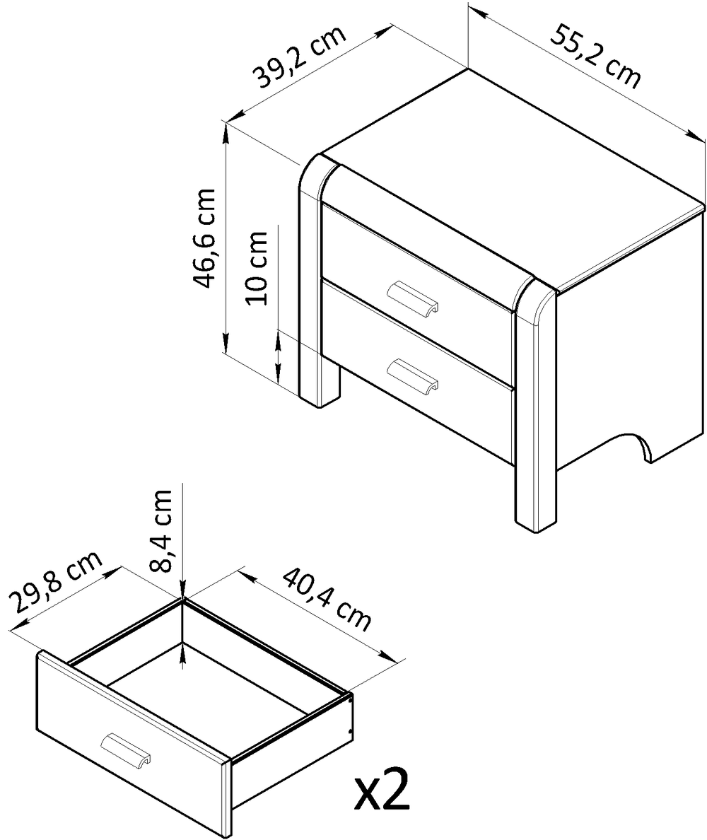 Тумба прикроватная Мадейра 2 ящика из массива сосны, серая, на ножках