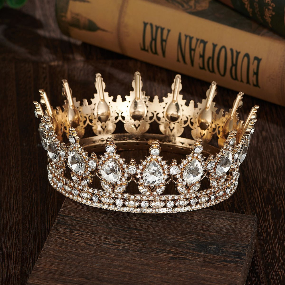 Декоративная корона на торт, золото (Белые камни)