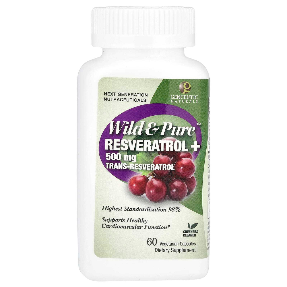 Genceutic Naturals, Wild & Pure™, ресвератрол+, 60 вегетарианских капсул