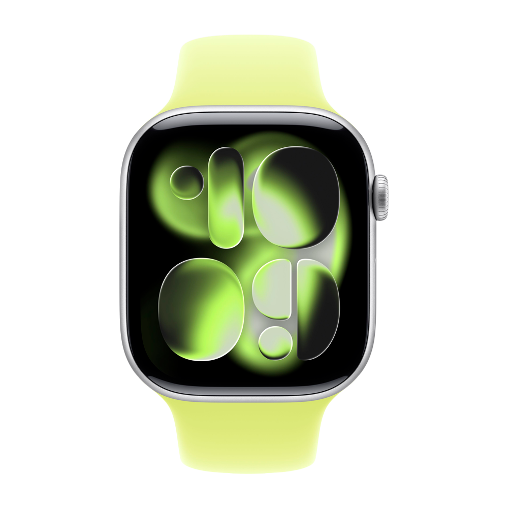 Умные часы Apple Watch Series 11 GPS, 46mm, Silver Aluminium Case with Neon Yellow Sport Band, M/L