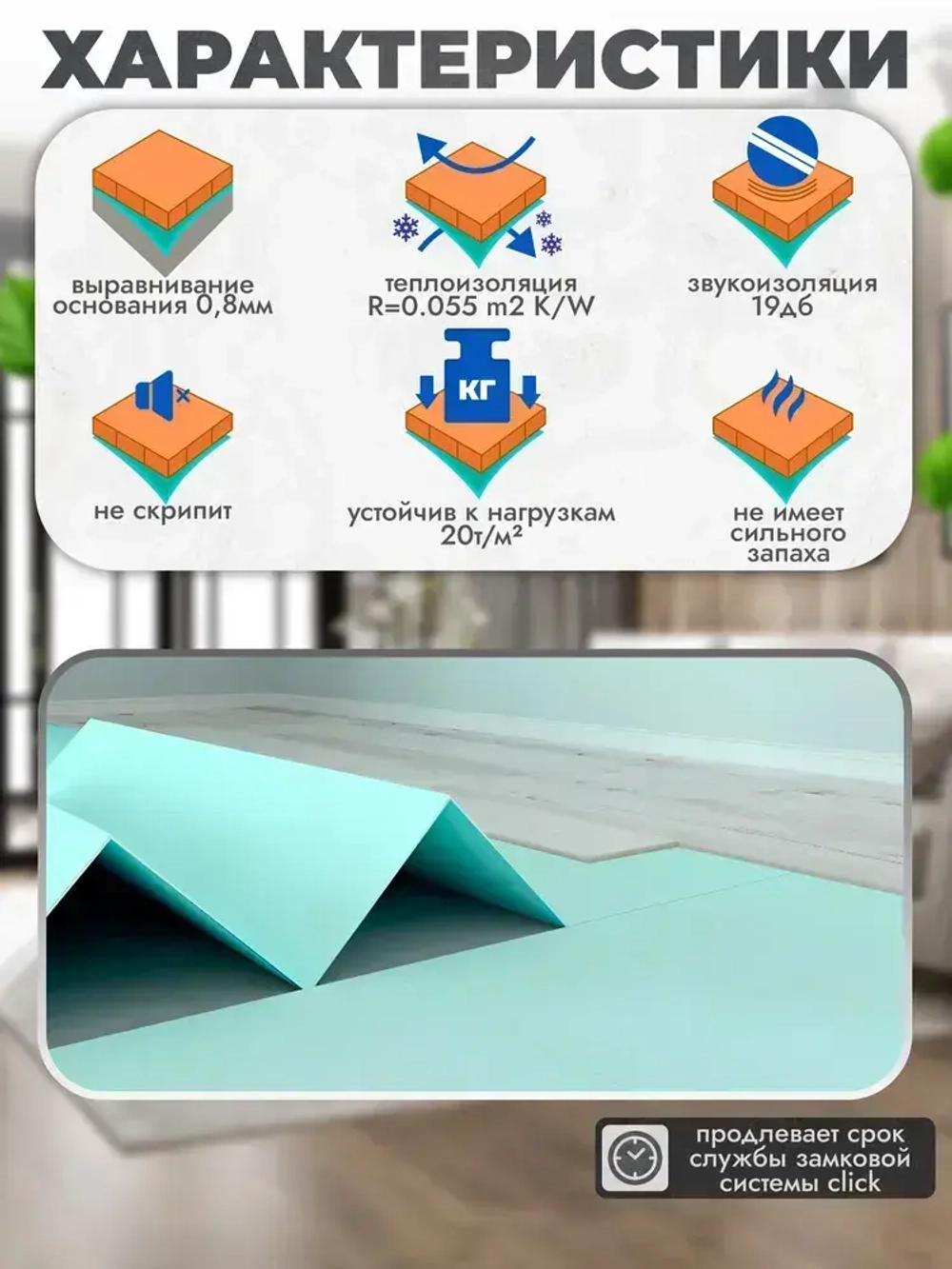 Подложка под кварцвинил ламинат Солид/Solid SPC, LVT, WPC, ПВХ 10.5м2, утеплитель 1.5 мм, звукоизоляция