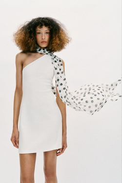 ZARA ПЛАТЬЕ ХАЛТЕР В ГОРОШЕК, БЕЛЫЙ