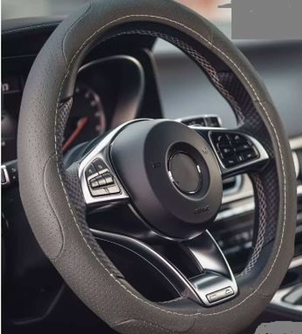 Оплетка на руль круглая CarFashion -М- «TEXAS» 35029 - КОЖА черный, ребристая перфорация