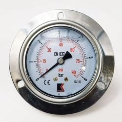 Манометр гидравлический на 6 бар (90 psi), 63 мм, G 1/4" фланцевый, виброустойчивый - глицериновый