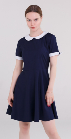 Платье школьное для девочки на последний звонок на первое 1 сентября СССР синее короткий рукав