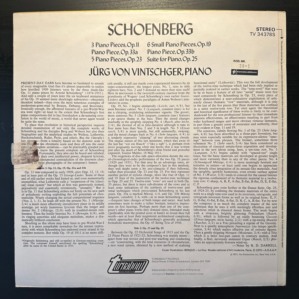 Шенберг - Фортепианная музыка (Англия 1971г.)
