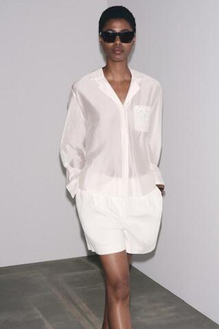 ZARA ШОРТЫ-БЕРМУДЫ С ЗАЩИПАМИ — ZW COLLECTION, ЭКРЮ