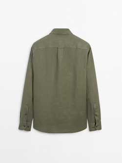Massimo Dutti Рубашка классического кроя из 100% льна, зеленый