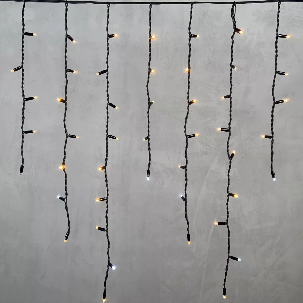 Светодиодная бахрома с колпачком 3,2*0,9 м., 168 экстра теплых белых LED ламп, мерцание, каучуковый черный провод, LTC (LL168BLW-1-2EWW)