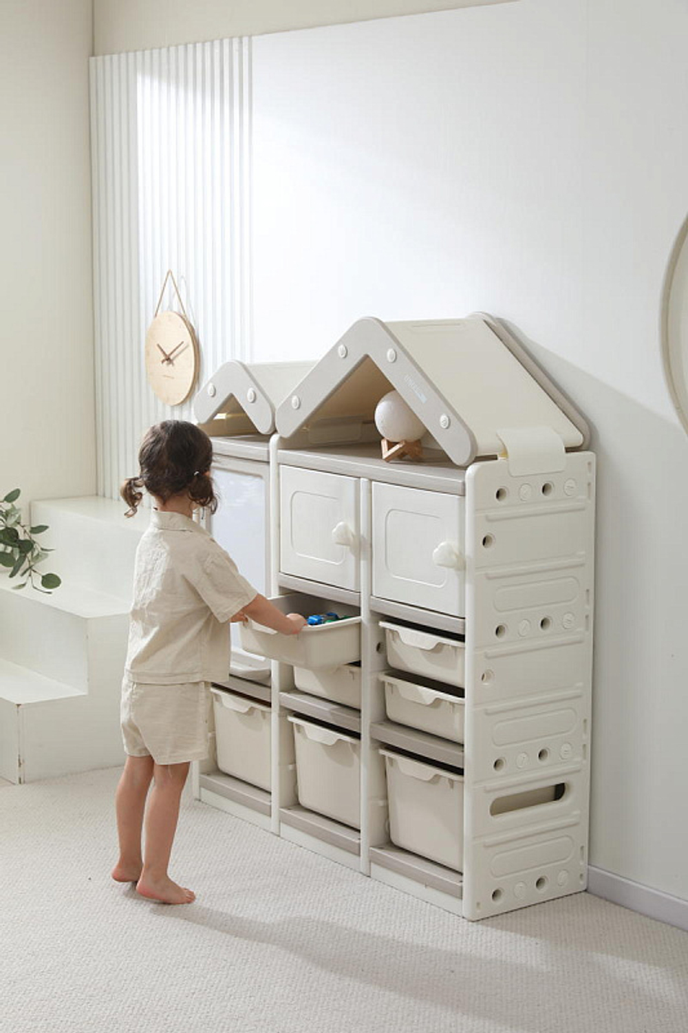Стеллаж для игрушек UNIX Kids House 7 ящиков, 2 полки с дверцей Grey