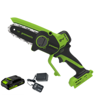 Цепная мини-пила аккумуляторная Greenworks CS2410A, 24V, 10см, бесщёточная, с автоматической смазкой цепи, c 1хАКБ 4Ач и ЗУ (CS2410AUB)