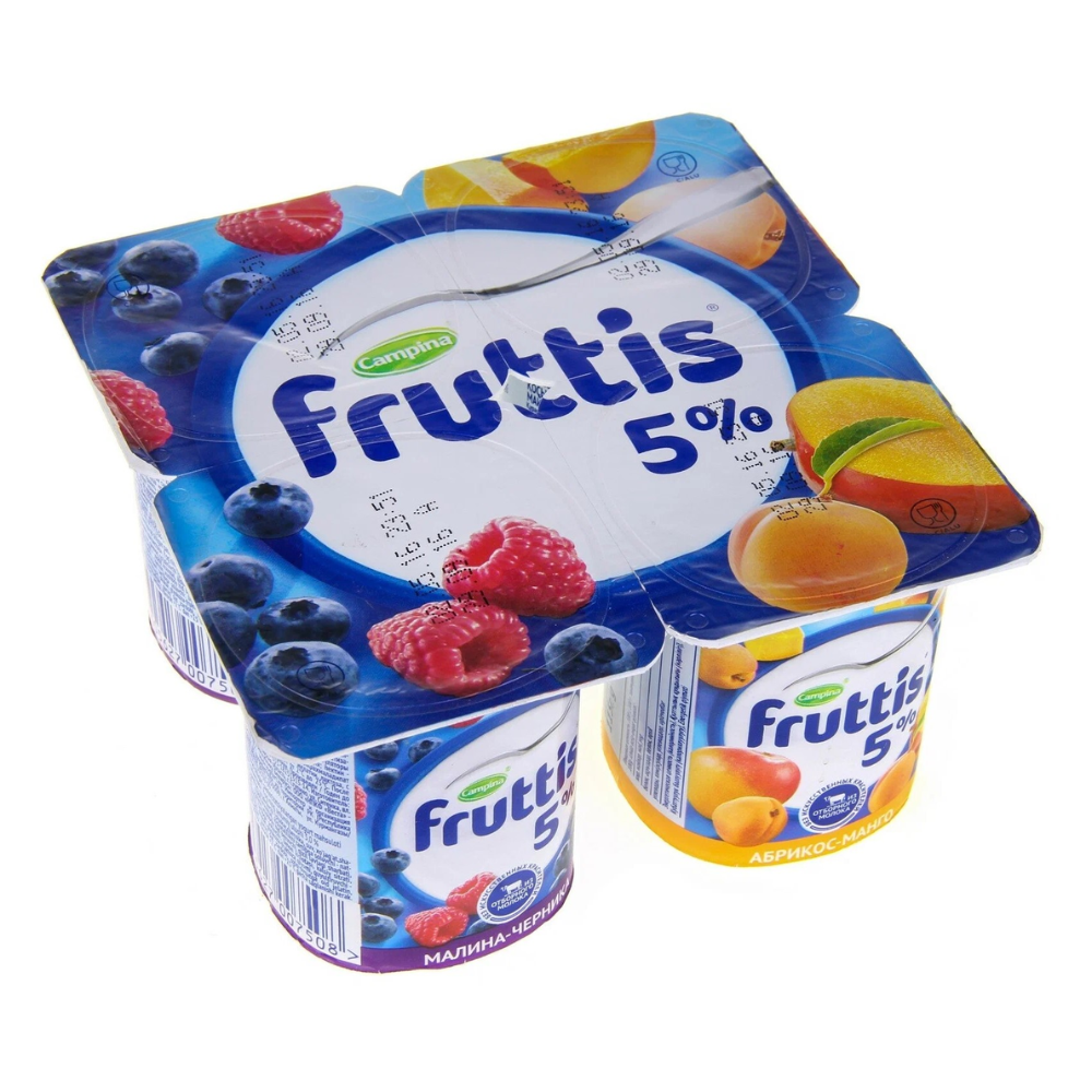 Йогурт Fruttis Малина-черника/Абрикос-манго 5% 115 гр