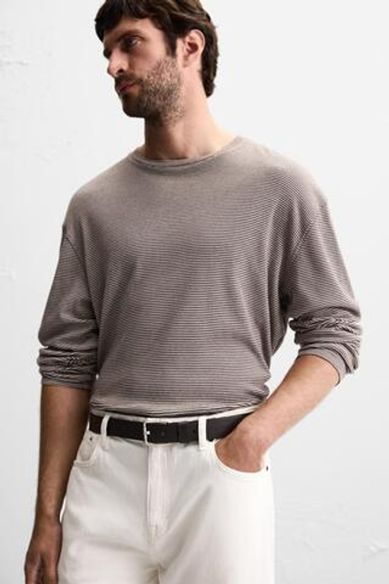ZARA КОЖАНЫЙ РЕМЕНЬ С ДЕКОРАТИВНОЙ СТРОЧКОЙ, КОРИЧНЕВЫЙ