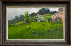 Плотников В.В. Этюд в дождливый день. Село Любец. Холст, Масло. 2023г. Размер холста 35х60 см