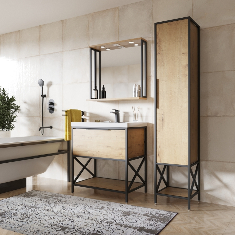 Тумба д/ванной "БРУКЛИН-80"Дуб Бунратти под раков. Фостер 80(Kirovit)/Fest 80(Sanita Luxe)ЛОФТ(ЛДСП)