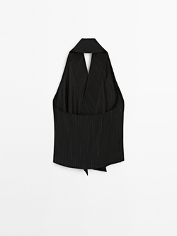 Massimo Dutti Топ с горловиной халтер и принтом в полоску, черный