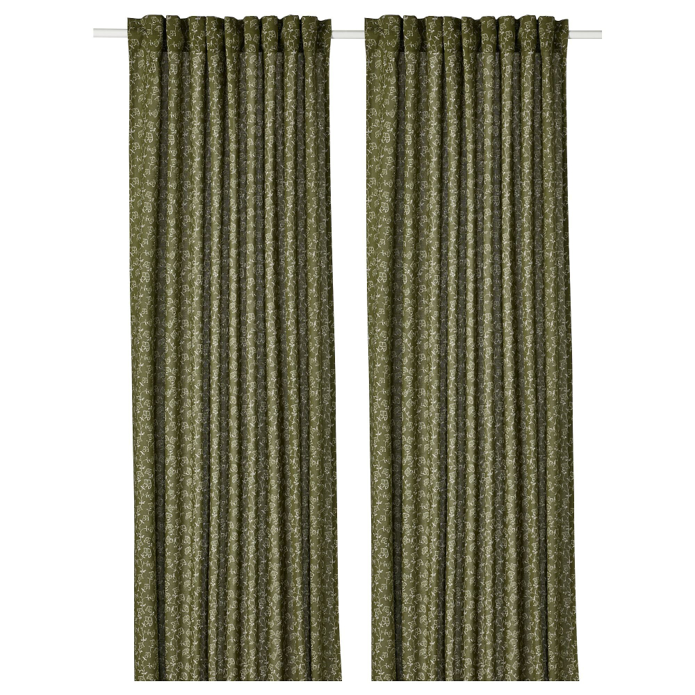 Комплект штор IKEA TRYSTAVMAL (ТРИСТЯВМАЛЬ), Зеленый с рисунком, 145x250 см, 2 шт