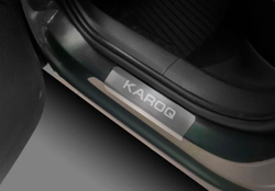 Накладки на пороги AutoMax для Skoda Karoq 2020-н.в., нерж. сталь, с надписью, 4 шт., AMSKKAR01