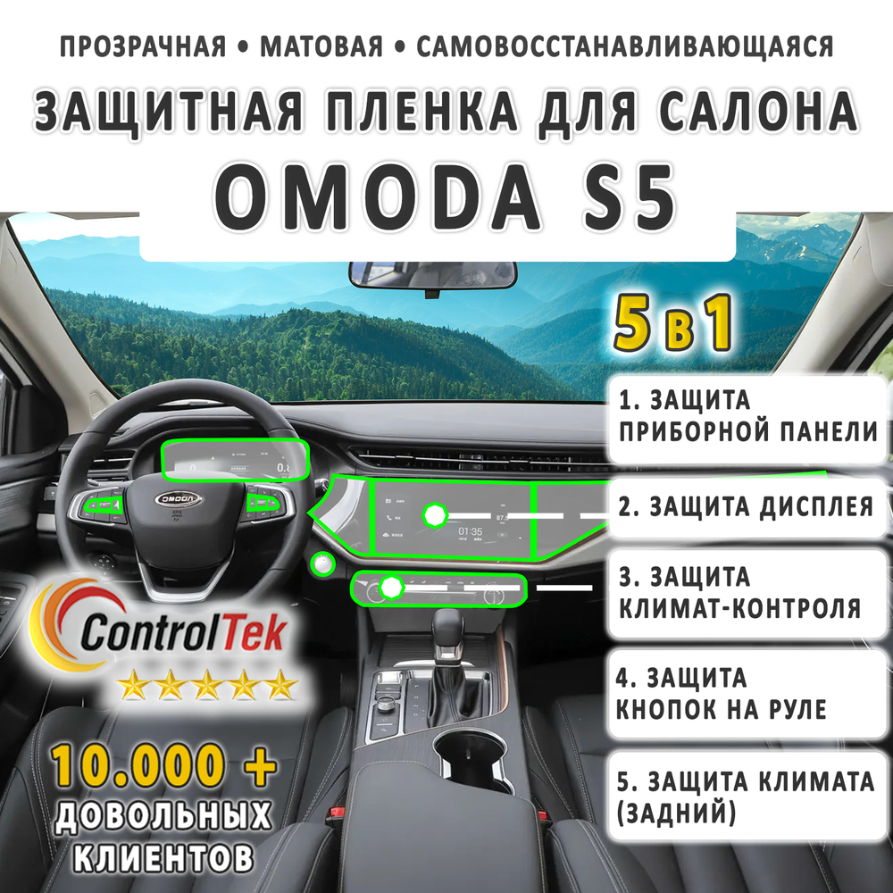 OMODA S5 (2023) - комплект защитных матовых пленок 5 в 1. Пленка защитная ControlTek HYBRID со слоем TOP COAT. Толщина: 6 mil. (175 мкм.)