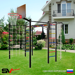 Уличная шведская стенка Sv Sport рукоход с комплектом турник прямой 2шт У5066К (Турник/Щит баскет/Канат/кольца/лестница/Сетка)