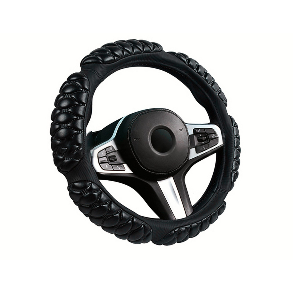 Оплетка на руль круглая CarFashion -L- «BLACKBERRY» 31660 - Экокожа - черный/шов черный