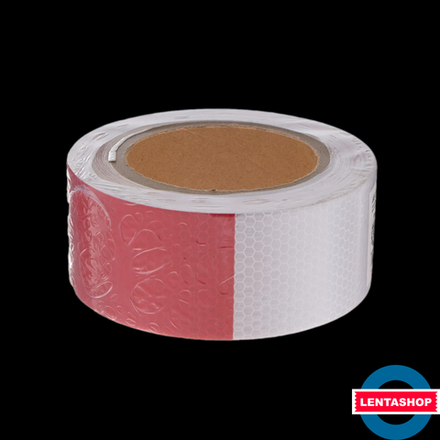 Красно-белая светоотражающая лента пунктирная 5 см х 15 метров