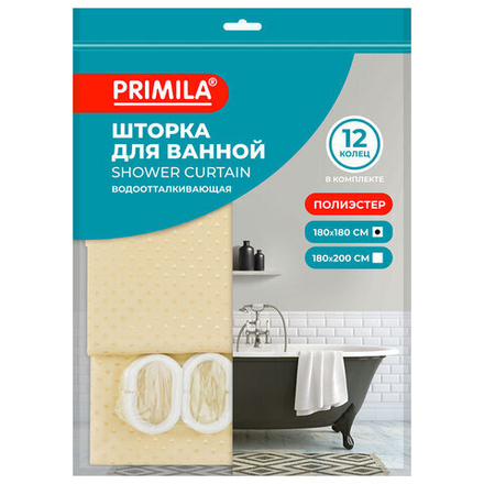 Шторка для ванной ПОЛИЭСТЕР, 180х180 см, кольца в комплекте,золотой бриллиант, PRIMILA, 700089