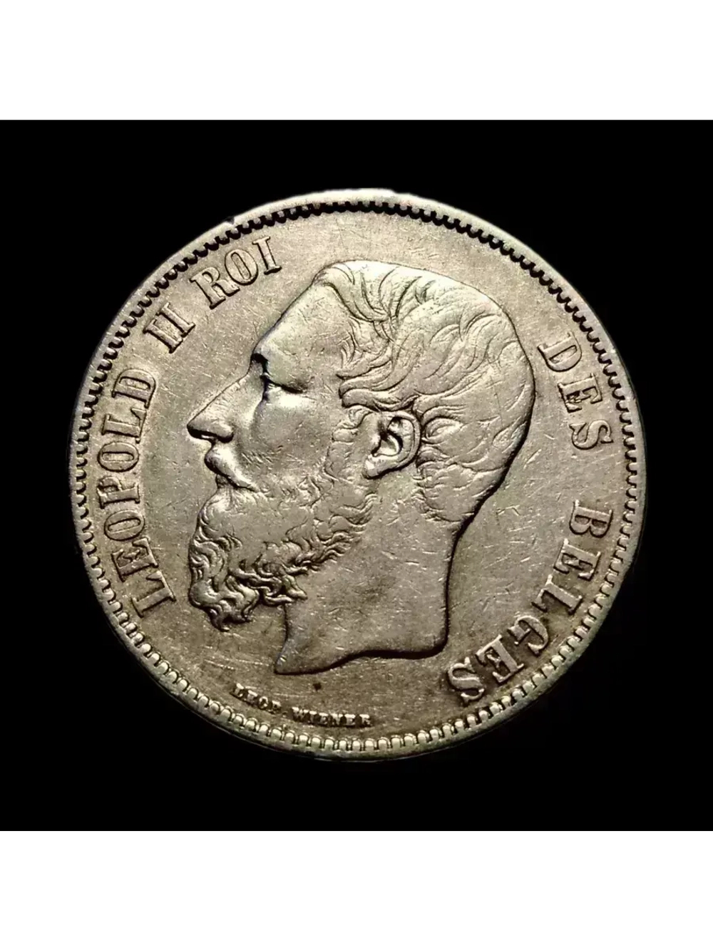 Монета Бельгии 5 франков 1869 год "Леопольд II"