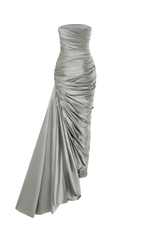 Платье макси корсетное драпированное из шёлка с боковым шлейфом