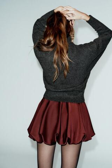 ZARA МЯГКИЙ ВЯЗАНЫЙ СВИТЕР С ВЫСОКИМ ВОРОТНИКОМ, ТЕМНО-СЕРЫЙ