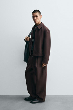 ZARA БРЮКИ BALLOON FIT С ЗАЩИПАМИ, БУРГУНДИ