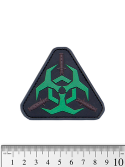 Шеврон Biohazard треугольник с мечами PVC. Светящийся чёрный
