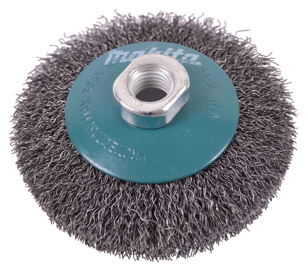 Щетка проволочная чашечная (d100 мм, толщ. проволоки 0.3 мм, гофрированная, металл, M14x2) Makita D-39827 M14х2 100 мм Конусная 0,3 мм Металл Гофрированная проволока