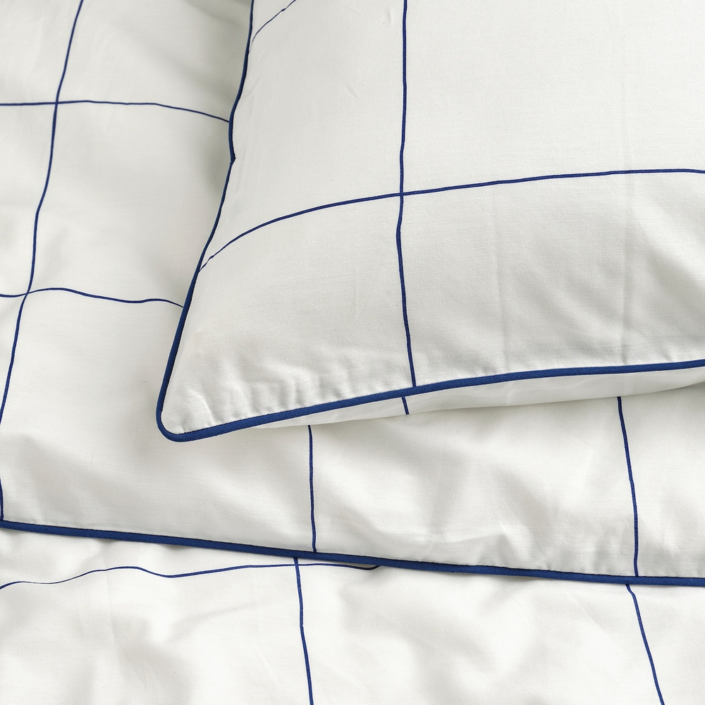 IKEA BREDVECKLARE  (ИКЕА БРЕДВЕСКЛАРЕ)  -  Пододеяльник и 2 наволочки, бело-голубой/чешуйчатый, 200x200/50x60 см