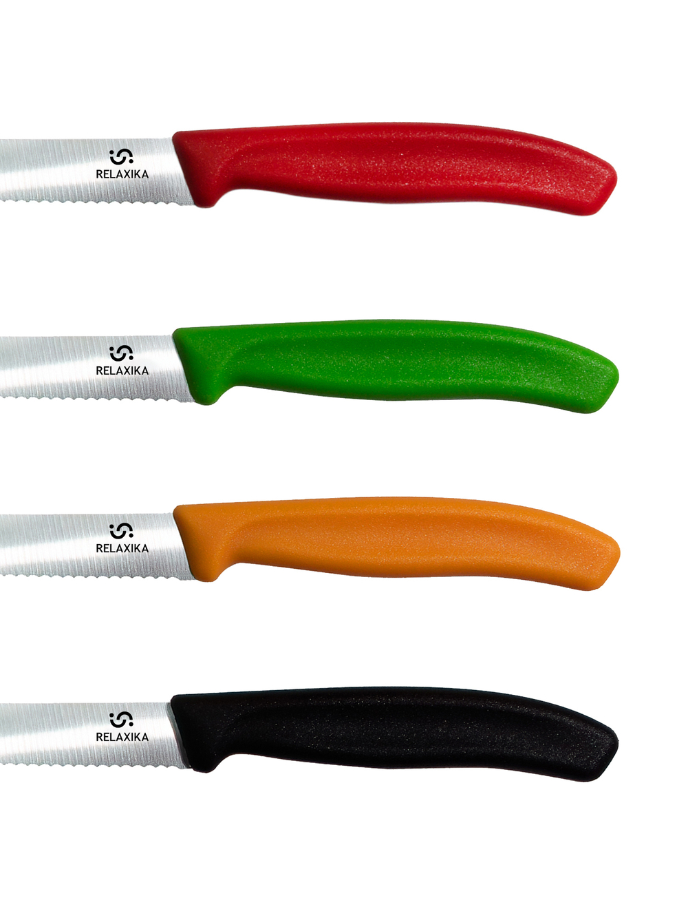 Нож кухонный Relaxika, лезвие 11см, закругленное, серрейтор, оранжевый